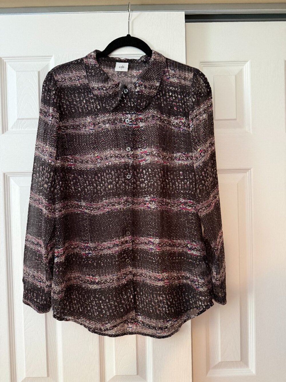 CAbi Sheer Long Sleeve Button Down Blouse Size S